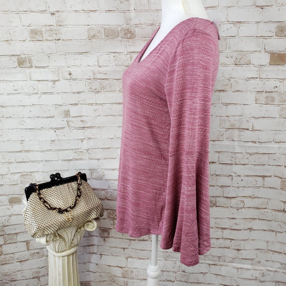 NWT LOFT Size S Mauve Pink Space Dye Long Bell Sleeve Tie Back Knit Pullover Top - Picture 3 of 9